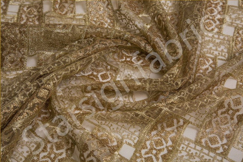 Gold Traditional Style Sparkling Gold Sequin Embroidery | Starsign Fabrics