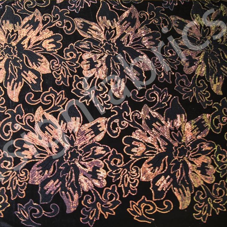 Botanic Flower Velvet Sequin Embroidery Fabric | Starsign Fabrics