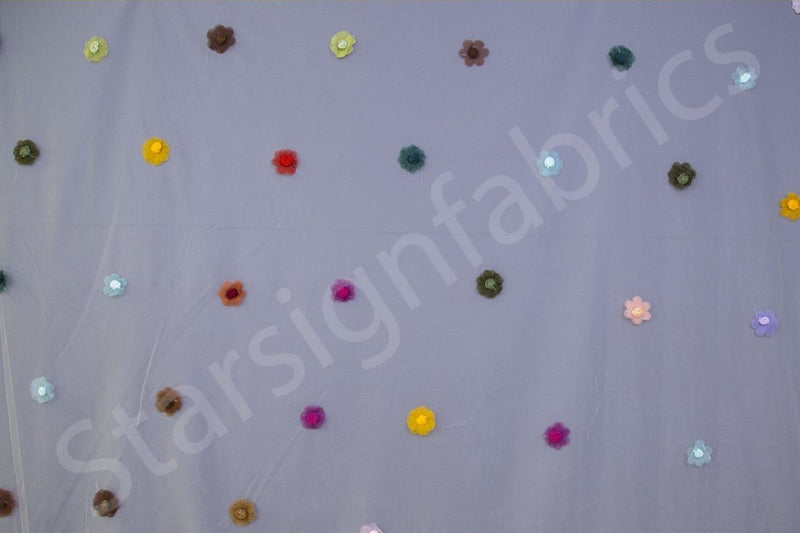 Mesh Fabric with Fluffy 3D Colourful Flowers | Starsign Fabrics