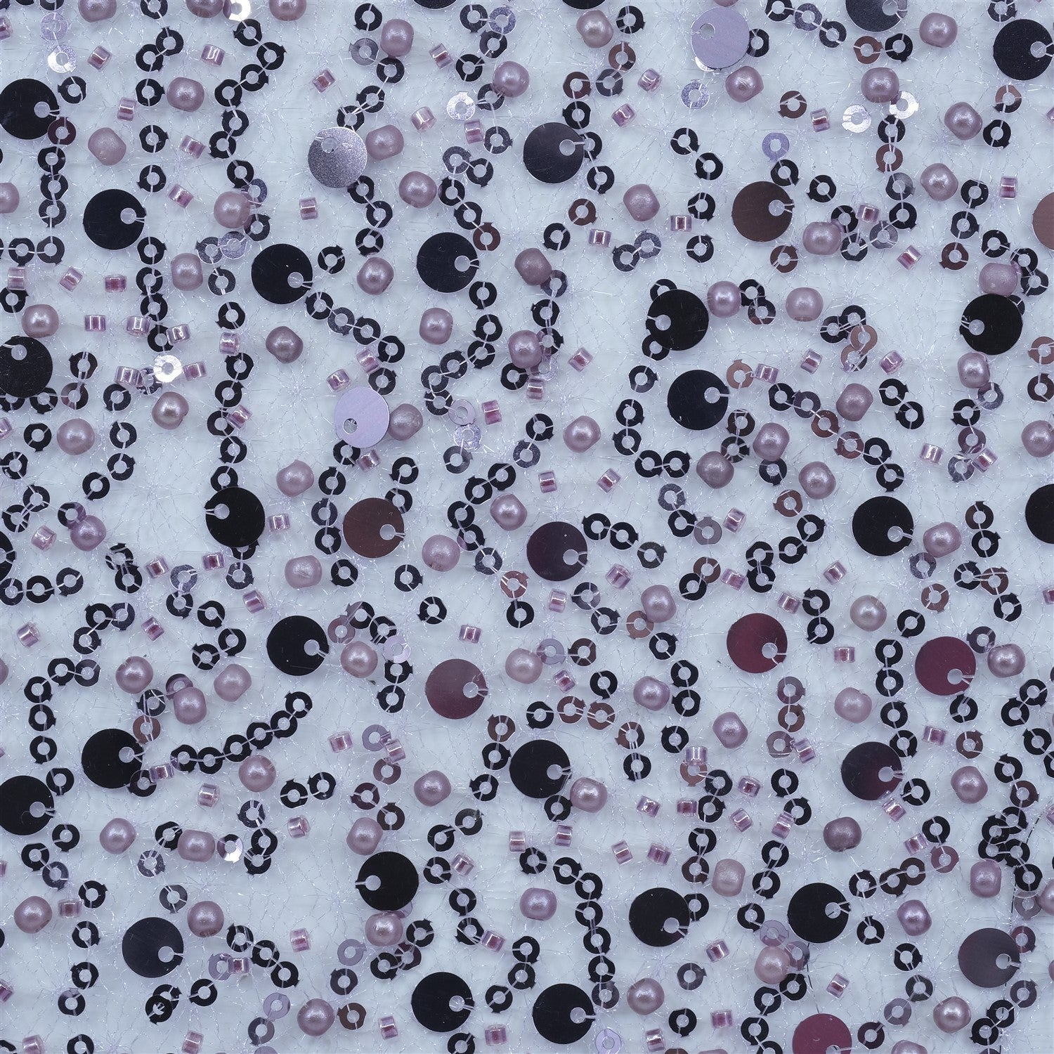 SPIDER NET TULLE FABRIC WITH SEQUINED PEARLS AND CUT BEADS