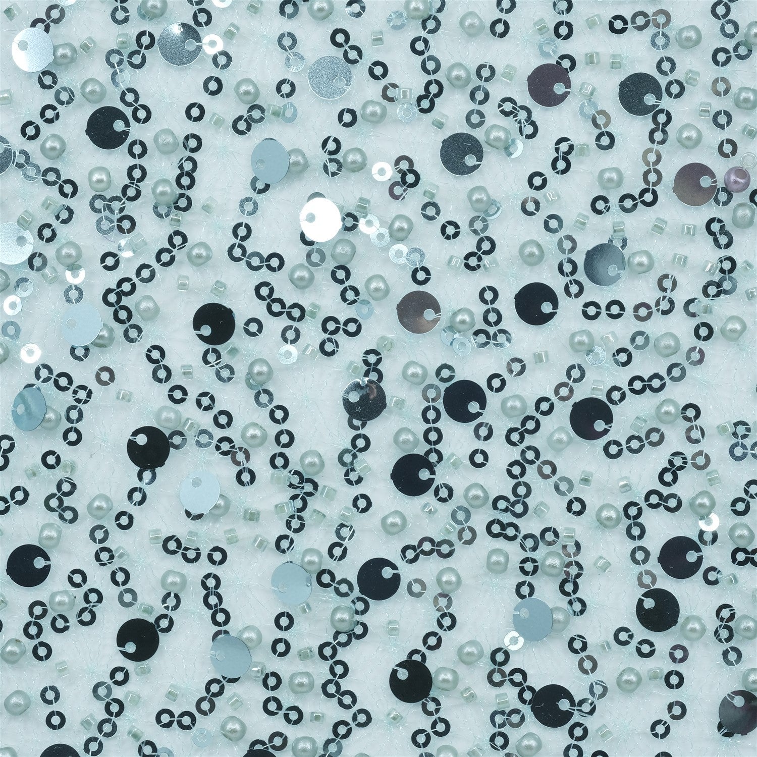 SPIDER NET TULLE FABRIC WITH SEQUINED PEARLS AND CUT BEADS