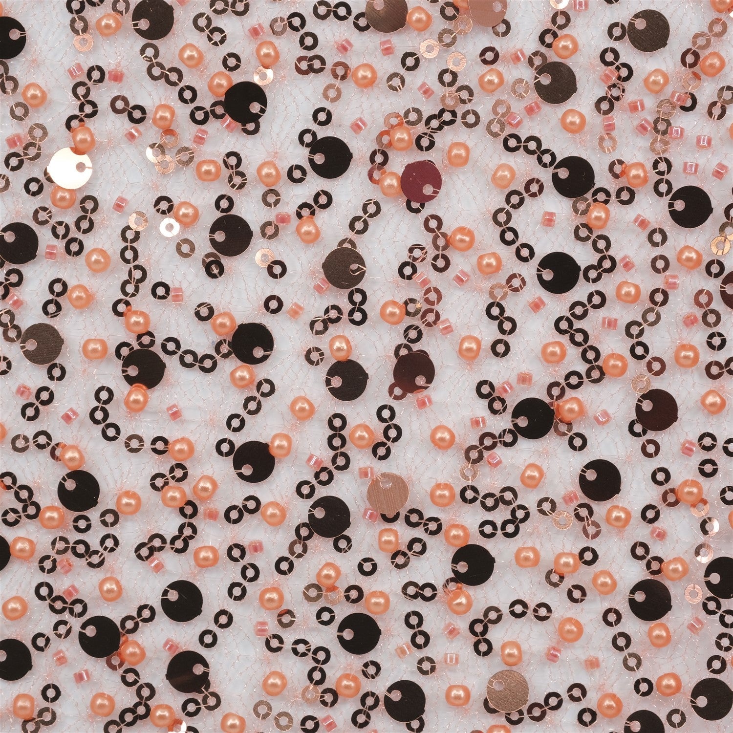 SPIDER NET TULLE FABRIC WITH SEQUINED PEARLS AND CUT BEADS
