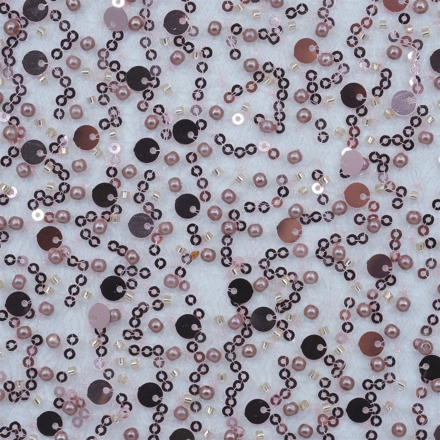 SPIDER NET TULLE FABRIC WITH SEQUINED PEARLS AND CUT BEADS