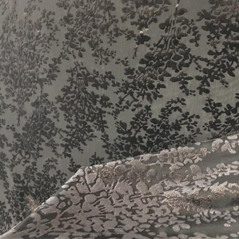 Black Bronze Burn out Foil Print Velvet Floral Fabric | Starsign Fabrics
