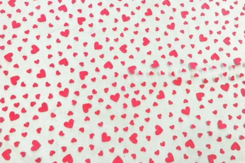 Flocked Black Knitted Tulle Fabric with All Red Heart Design | Burç Fabric