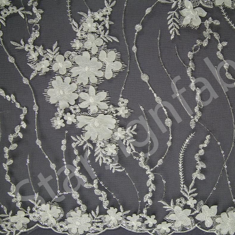 3D Flower Design Embroidered Fabric on Knitted Base | Burç Fabric