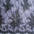 3D Flower Design Embroidered Fabric on Black Mesh Base | Burç Fabric